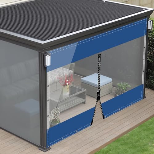 SDLLG Lona Transparente de jardín con Ojales, PVC, Resistente al Viento, 0,5 mm, Impermeable, para Exteriores, Garaje, terraza, jardín, balcón, 2 x 2,6 m (Alto x Largo) con 1 Cremallera