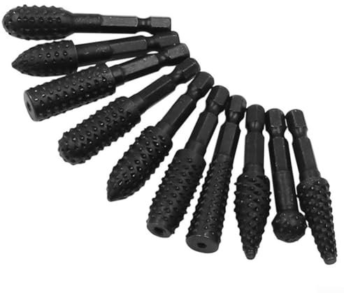 10PCS Rotary Burr Rasp Set, Rasp File Drill Bits, Wood Carving Tool Rotary Burr Set, Electrical Tool Rasp Rotating Embossed Grinding Head
