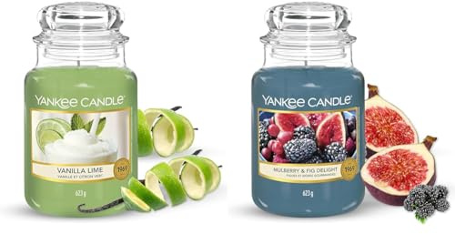 Yankee Candle - Kerze im Glas (groß) - Mulberry & Fig Delight - 150 Stunden Brenndauer - Vanilla Lime - 150 Stunden Brenndauer - Große Kerze im Glas