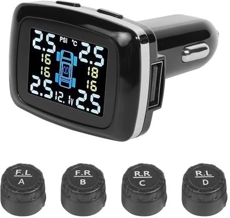 bylikeho Reifendruckkontrollsystem, Reifendrucküberwachung, Autozubehör, TPMS-Reifendrucksystem, Echtzeitüberwachung mit 4 externen Sensoren, passend für 4-Reifen-Fahrzeuge, Auto, LKW, SVU,