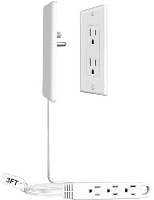 CABOCASA 3FT Ultra Flat Plug Extension Cord Power Strip with 3 Outlets, Patented Detachable Ultra-Thin Outlet Cover Concealer & Ultra-Flat Plug, Max. 13A 125V 1625W ETL Listed, White Color