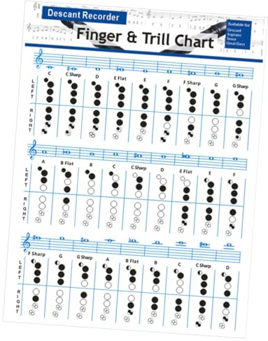 Blockflöten Grifftabelle 8-loch mit Akkordschema für Anfänger | Beschichtetes Papier, Klarer Druck zum Schnellen Üben, Feine Verarbeitung mit Sorgfältigen Details