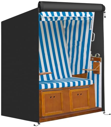 FINEW Strandkorb Schutzhülle Winterfest, 600D Oxford Gewebe Strandkorbhülle | 120x90x155/140cm Abdeckung Strandkorb Wasserdicht, Reißfest, UV Beständig, Abdeckhauben für Strandkörbe Winddicht (Schwarz)