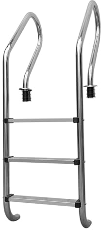 TT-YEC Échelle De Piscine en Métal Argenté, Escalator De Spa Antidérapant, 2 Ou 3 Marches, Échelle De Sécurité De Piscine À Bande De Roulement Amovible,3 ladders