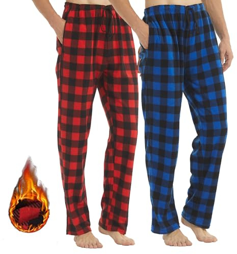 LANBAOSI Bas de Pyjama Homme Automne/Hiver à Carreaux Lot de 1-2 | Bas de Pyjama Long Chaud à Carreaux Classique avec Poches, Confortable Vêtement de Nuit pour l'Automne et l'Hiver