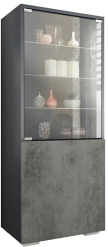 Vitrine Granada, Made in Germany, Vitrinenschrank mit Glastür und Glaseinsatz, Anthrazit matt/Beton Dunkel Optik (50 x 122,5 x 34,5 cm)