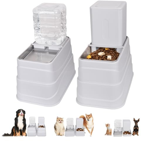 GOYJOY Cat Feeder and Water Dispenser Set(4L), 3 Height Adjustable Raised Automatic Dog Feeder and Dog Water Dispenser for Dogs Cats Pets,with 2 Stainless Steel Bowls, Non-Slip Bottom, Large Capacity