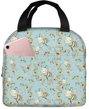 Bolsas de almuerzo aisladas para hombres y mujeres, bolsa térmica suave con diseño de abejas de abeja para viajes, a prueba de agua, lonchera pequeña para adultos, para hombres y mujeres, bolsa de