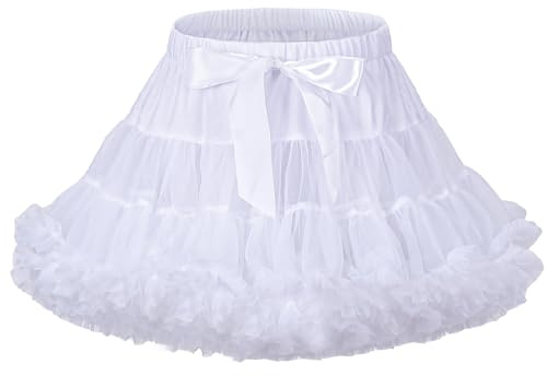 LACOFIA Jupe Tutu en Tulle pour Fille Princesse Tutu Pettiskirt pour Enfant Mini Jupe à Bulles pour la Fête et la Danse Blanc M 5-7 Ans