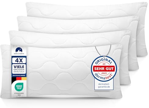 Gentle North Kopfkissen (40x80 cm groß) - 4er Set Kissen für Bett und als Dekokissen - Mit Reißverschluss für Füllung - Sofakissen - Zierkissen für Couch und Sofa - Ökotex - Waschbar bis 60° - Weiß