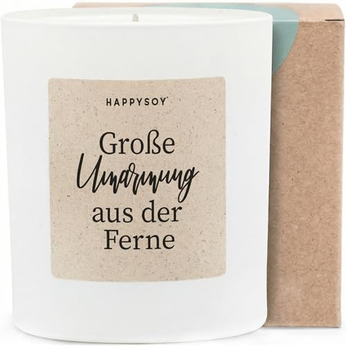 Große Umarmung aus der Ferne - Duftkerze mit Spruch als liebevolles Geschenk für Freundin, Fernbeziehung, Trostgeschenk, Kerze im Glas mit blumigem Duft