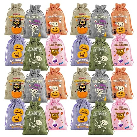Halloween-Tüten – Jute-Beutel für Leckerlis, Süßigkeitentüten mit Kordelzug, leicht, Happy Halloween-Tasche für Frauen und Mädchen
