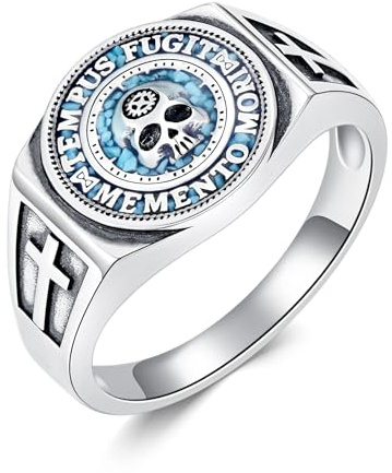 PROESS Memento Mori Ring 925 Sterling Silber Türkis Skull Ringe Totenkopf Ring Memento Mori Schmuck Geschenk für Damen und Herren