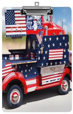 Klemmbretter im A4-Format in Briefgröße, patriotischer LKW-Druck, Acryl-Klemmbretter mit niedrigem Profil-Clip für Damen und Herren
