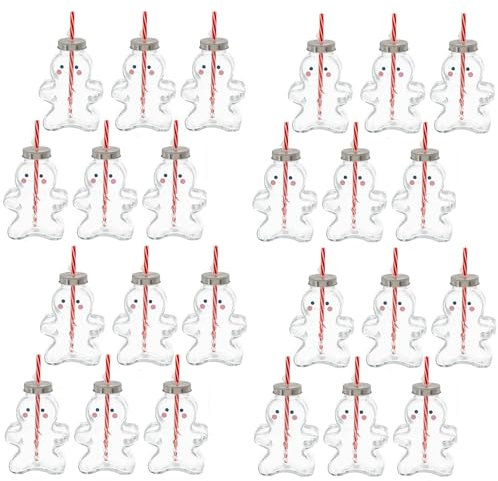 Novaliv Lot de 24 tasses à vin chaud - 440 ml - Personnalisables - Avec paille - Bonhomme en pain d'épice comme gobelet à vin chaud - Motif boule de sapin de Noël