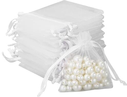 50 Stück weiße Organzasäckchen, 7x9cm, mit Kordelzug, ideale Geschenkbeutel für Hochzeit, Schmuck, Bonbons und kleine Geschenke, vielseitig einsetzbare Organza-Beutel für Partys und besondere Anlässe
