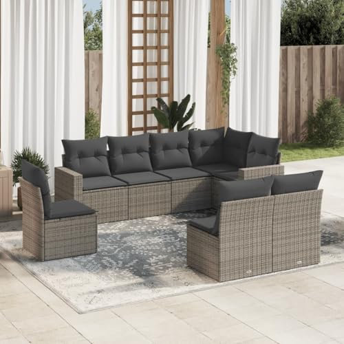 Iiaky 8-TLG. Garten-Sofagarnitur mit Kissen LoungemöBel Balkon Patio Furniture Gartengarnitur Set Grau Poly Rattan - 3219060
