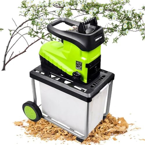 Trituradora de ramas eléctrica de 5000 rpm, picadora de ramas de jardín extraíble de 2800 W, diámetro de corte de 45 mm, con caja de recolección de 60 L, con ruedas y perilla de bloqueo de seguridad