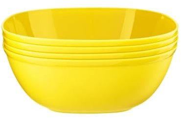 HOMESHOPA Yellow Plastic Square Cereal Bowls, 4 Pack Party Serving Bowls, Reusable Tableware, Unbreakable, Microwave, Dishwasher & Freezer Safe
