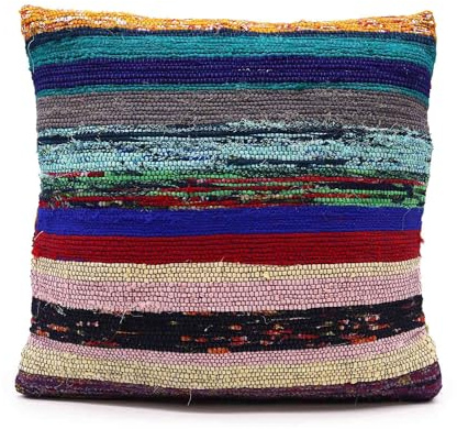 Ancient Wisdom Umweltfreundliche Flickenteppich-Kissenbezüge, handgefertigt in Indien aus recycelter Baumwolle und Stoffresten, nachhaltige, bunte böhmische Kissenbezüge, 45,7 x 45,7 cm