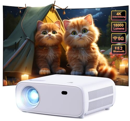 Wielio Beamer, Full HD 1080P mit 4K Unterstützung, WiFi Bluetooth, 18000 Lumen Heimkino, 30-200 Zoll, Kompatibel mit iOS/Android/Laptop/HDMI (Grau)