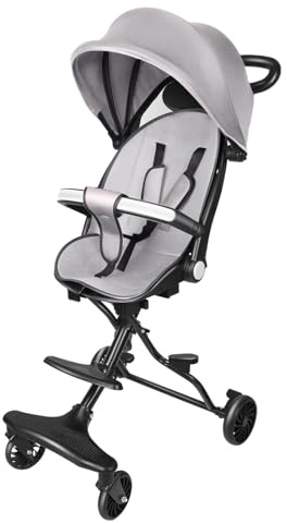 OHMG Kinderwagen, ultraleicht, faltbar, kompakt, faltbar und neigbar, von Geburt bis 25 kg, mit Trolley-System, Reisekinderwagen für 6 Monate + 5-Punkt-Gurt (schwarz, 30 x 55 x 86,5 cm)