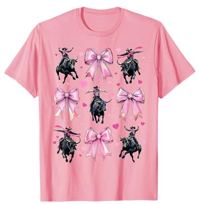 Coquette Bow Bull Rider Bull Riding Girl Mom Mother's Day T-Shirt