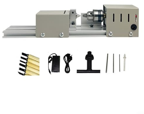 UTTASU Mini tour à bois et polisseuse en métal avec 6 couteaux à sculpter, mandrin de 0,6 à 6 mm pour tourner, couper, meuler, graver