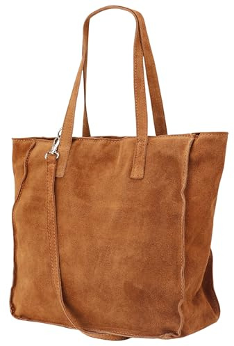 Damen Henkeltasche aus echtem Wildleder – Mittelgroßer Shopper Schulterriemen – Handtasche Schultertasche mit Reißverschluss & Innenfach 37x13x29 cm Cristina G566