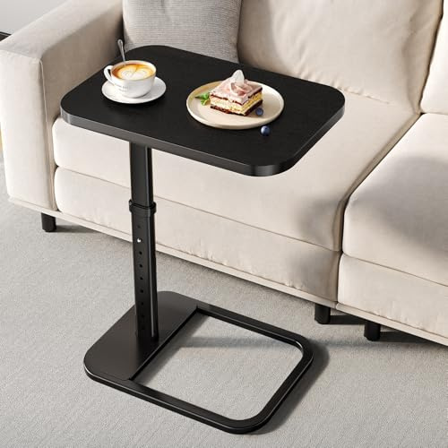 Branwick Adjustable Height TV Tray Table with Bumper Rounded Corner Design & Flip-top Side Table for Bedroom, Living Room, Bathroom and Study, End Table for Eating, Dinner or Laptop, Black