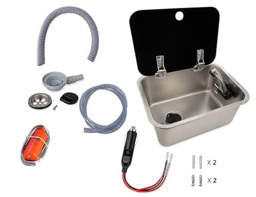 XENPER® KIT COMPLETO Fregadero Camper tapa 36x27x15 – Ideal para Furgoneta, Lavabo Caravana y Cocina Camper, Ideal para Muebles Camper (KIT GRIFO DERECHA)