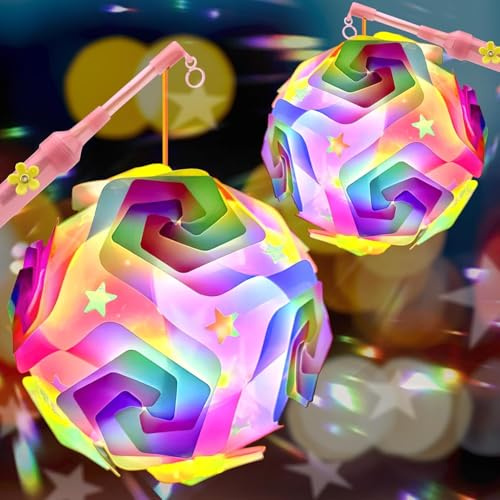Laterne Kinder, 2er Laternenstab für St Martin mit Multicolor Laterne, Laternenstäbe Kinder Led, Laterne Bastelset, Laterne St Martin mit Laternenstab Elektrisch Kinderpartys, St Martin, Cosplay