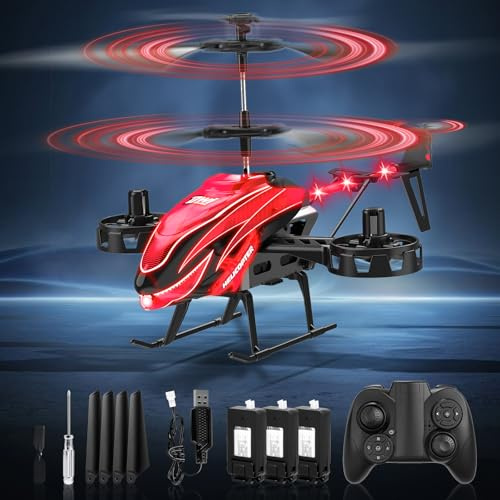 Charmofun Elicottero RC, Elicottero Telecomandato 2.4G con 7 Luce e 3 Batterie, 33 Minuti Volo, 4.5 Canali elicotteri Radiocomandat con Giroscopio, Aerei RC per Ragazzi Ragazze da 6+ Anni (Rosso)