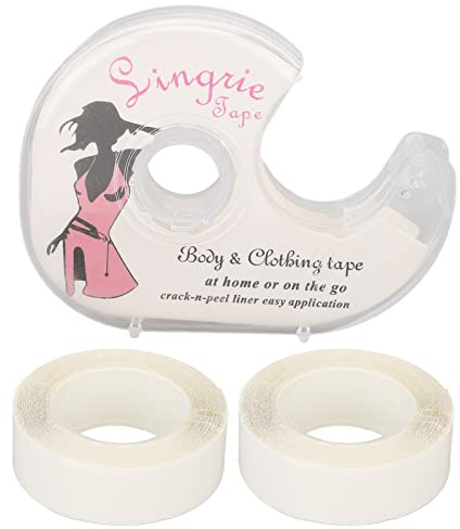 BONKZEBU Ruban à Double Face avec Distributeur, 2 Rouleaux, Effet Mat Clair, Peau Non Irritante, 5m X 2 pour le Corps des Vêtements de Mode, Idéal pour les Robes de Mariée, les Robes de