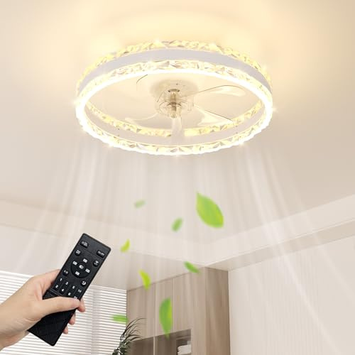NIORSUN 40cm White Ceiling Fan with Light, Ceiling Fan Light with Remote