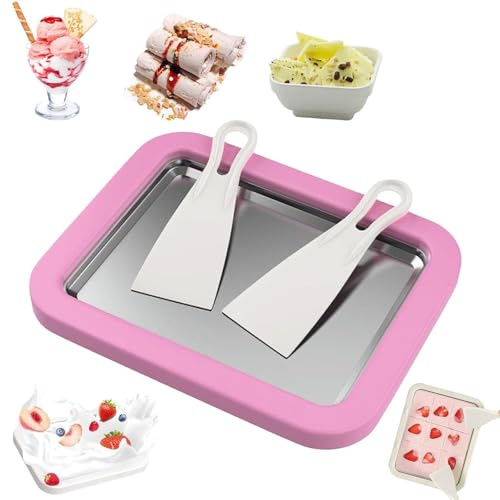 Myfroroll Ice Cream, Froroll Ice Cream, Instant Ice Cream Roller Maker, Rolled Ice Cream Maker Tray with 2 Spatulas, Easy Clean, Homemade DIY for Gelato for Home Kitchen (Pink, S)