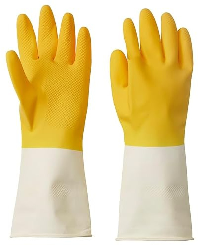 RINNIG Cleaning Gloves, Bright Yellow/– Reusable Household Rubber Gloves for Dishwashing, Laundry & Everyday Cleaning (S)