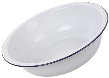Toyvian Cuenco Esmaltado Vintage Blanco de Gran Capacidad, Redondo y Fácil de Limpiar, Adecuado para Cocina y Lavar Verduras Estilo Retro Clásico