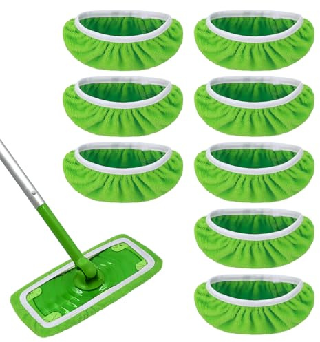 8 paños de microfibra reutilizables 25,4×11,5 cm compatibles con Swiffer Sweeper — recambios lavables para mopa, uso en seco y en húmedo — para suelos de madera, laminado, baldosa, mármol y vinilo