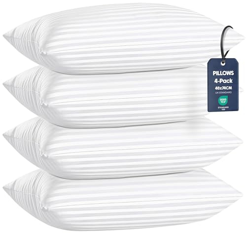 Utopia Bedding Stripe Luxury Bed Pillows 4 Pack, for Back, Stomach & Side Sleepers, Ideal for Master Bedrooms & Hotels, 48 x 74 cm Standard Size, White