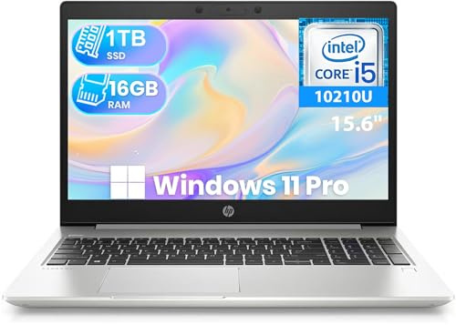 HP ProBook 450 G7 Business Laptop, 15.6 Zoll FHD (1920x1080), Intel Core i5-10210U, 16GB RAM, 1TB SSD, QWERTY Tastatur, Windows 11 Pro (Generalüberholt)