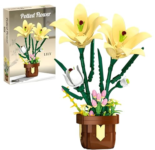 Unativer Lily Flower Building Blocks Set, Artificial Floral Model Toys | Elegant Botanical Plants Construction Kit for Home Desk Decor, Birthday Romantic Gift for Mother's Day, 326 PCS