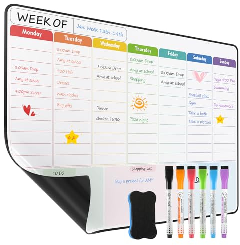 KTRIO Weekly Planner Whiteboard A3 Magnetic Whiteboard for Fridge