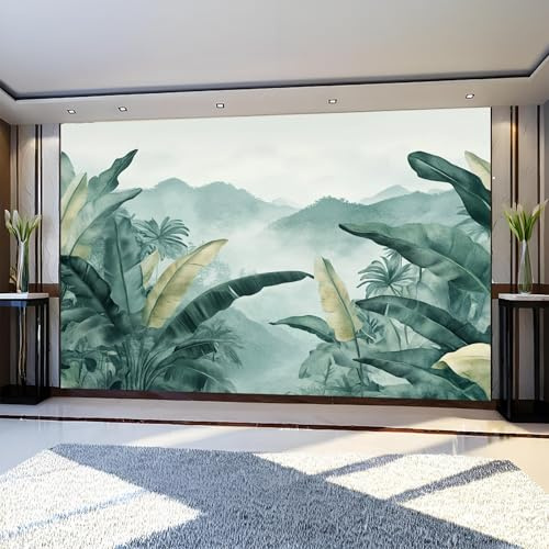 Carta da Parati 3D Moderna foglie di banano della giungla Fotomurale Grigio-Verde 250 x 175 cm Decorazione da Muro Poster Gigante Design per Pareti