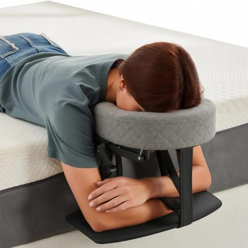Appui-tête de massage pour lit, housse en tissu réglable à 180°, appui-tête avec support pour coussin de visage, surmatelas de massage avec accoudoir et sac de rangement, pour matelas d'une épaisseur