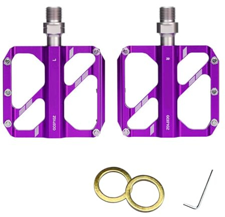 Hamwesh Universalcykelpedaler, Lättviktspedaler för Terrängcykel med Trippellager, Pedaler i Aluminiumlegering med 10 Halkfria Stift för Mountain Road City Hopfällbara Cyklar (Purpur)