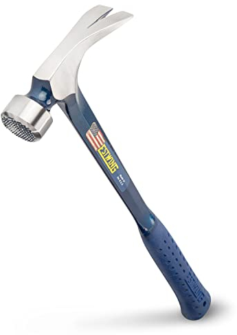 Estwing E3/25SM 25oz Large and Milled Faced Straight Claw Hammer with Blue Vinyl Grip, Silver