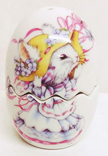 Bunny & Butterflies - Salero y pimentero de porcelana fina con forma de conejo y huevo, salero y pimentero, decorado a mano