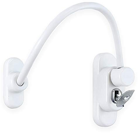 XFORT Viper Key Locking Cable Window Restrictor in White, Durable Window Safety Lock for Child Safety and Window Security