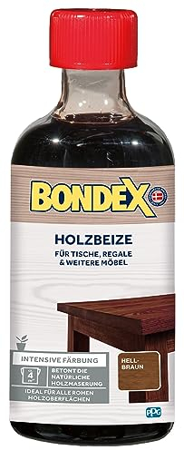 Bondex Holzbeize Hellbraun 0,25 L für 4,25 m² | Intensive Färbung | Betont die natürliche Holzmaserung | Vorbehandlung | seidenmatt | Holzbeize | Holzpflege